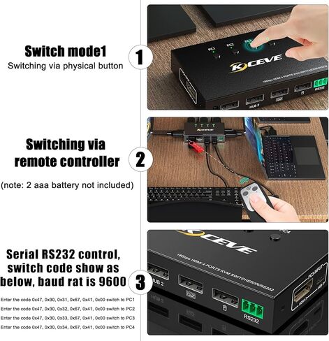 مفتاح KVM مع التحكم في المنفذ التسلسلي، 4K@60 هرتز 4 في 1 مخرج HDMI KVM صندوق محول للوحة مفاتيح الماوس والشاشة، يمكن أن يعمل مع Pi-kvm، متوافق مع نظام Windows/Linux/Mac in Kuwait