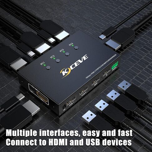 مفتاح KVM مع التحكم في المنفذ التسلسلي، 4K@60 هرتز 4 في 1 مخرج HDMI KVM صندوق محول للوحة مفاتيح الماوس والشاشة، يمكن أن يعمل مع Pi-kvm، متوافق مع نظام Windows/Linux/Mac in Kuwait