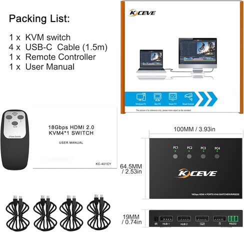 مفتاح KVM مع التحكم في المنفذ التسلسلي، 4K@60 هرتز 4 في 1 مخرج HDMI KVM صندوق محول للوحة مفاتيح الماوس والشاشة، يمكن أن يعمل مع Pi-kvm، متوافق مع نظام Windows/Linux/Mac in Kuwait