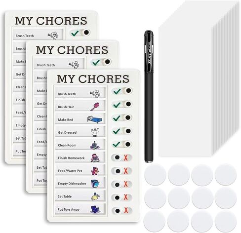 3 Pcs Chore Chart for Kids Multiple Kids Planner, Blank Chore Chart Plastic Checklist Board with 18 Detachable Cardstock to Do List for Home Routine Planning (White) in Saudi Arabia