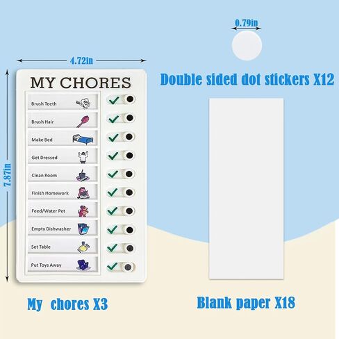 3 Pcs Chore Chart for Kids Multiple Kids Planner, Blank Chore Chart Plastic Checklist Board with 18 Detachable Cardstock to Do List for Home Routine Planning (White) in Saudi Arabia
