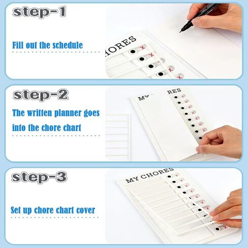 3 Pcs Chore Chart for Kids Multiple Kids Planner, Blank Chore Chart Plastic Checklist Board with 18 Detachable Cardstock to Do List for Home Routine Planning (White) in Saudi Arabia
