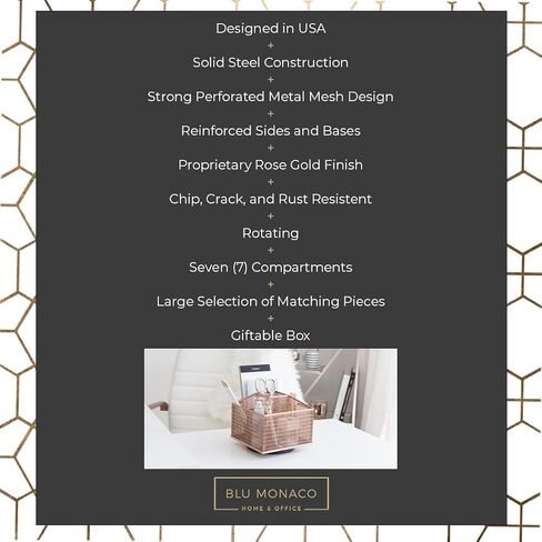BLU MONACO Gold 360 درجة 7 مقصورات منظم مكتب دوار - حامل قلم رصاص دوار - علبة قلم رصاص - منظم وتخزين فرش المكياج الفنية in Saudi Arabia