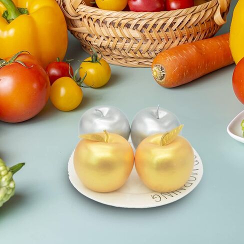 Artificial Apples for Decoration Lifelike Realistic Fake Simulation Fruit, 3 Pack Artificial Gold/Silver Apples Artificial Fruit Decorative Fruit for Home Kitchen Table Basket Decoration in Saudi Arabia