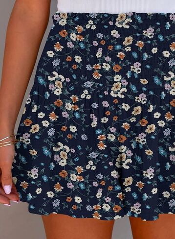 BeadChica المرأة عادية لطيف الصيف السراويل مرونة عالية الخصر مطوي كشكش مريح Flowy قصيرة بناطيل الشاطئ-Prints-XXL in Kuwait