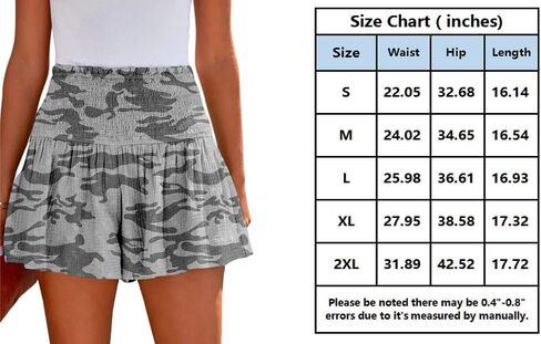 BeadChica المرأة عادية لطيف الصيف السراويل مرونة عالية الخصر مطوي كشكش مريح Flowy قصيرة بناطيل الشاطئ-Prints-XXL in Kuwait