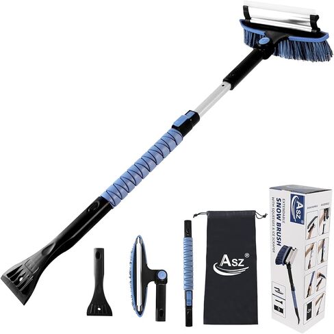 Ice Scraper and Extendable Snow Brush, 39'' Detachable Car Snow Scraper and Brush with Squeegee, Snow Brush with Foam Grip & 270° Pivoting Brush Head, Snow Removal Brush for Car Truck SUV, Blue in Kuwait