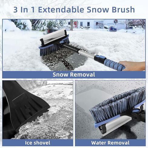 Ice Scraper and Extendable Snow Brush, 39'' Detachable Car Snow Scraper and Brush with Squeegee, Snow Brush with Foam Grip & 270° Pivoting Brush Head, Snow Removal Brush for Car Truck SUV, Blue in Kuwait