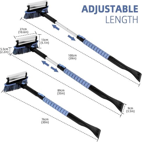 Ice Scraper and Extendable Snow Brush, 39'' Detachable Car Snow Scraper and Brush with Squeegee, Snow Brush with Foam Grip & 270° Pivoting Brush Head, Snow Removal Brush for Car Truck SUV, Blue in Kuwait