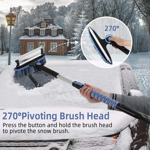 Ice Scraper and Extendable Snow Brush, 39'' Detachable Car Snow Scraper and Brush with Squeegee, Snow Brush with Foam Grip & 270° Pivoting Brush Head, Snow Removal Brush for Car Truck SUV, Blue in Kuwait