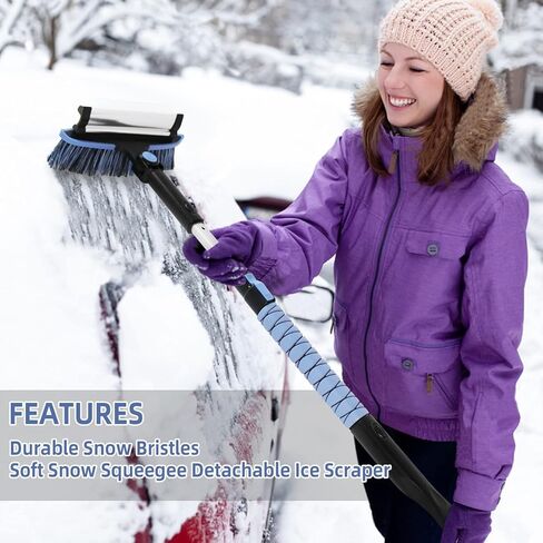 Ice Scraper and Extendable Snow Brush, 39'' Detachable Car Snow Scraper and Brush with Squeegee, Snow Brush with Foam Grip & 270° Pivoting Brush Head, Snow Removal Brush for Car Truck SUV, Blue in Kuwait