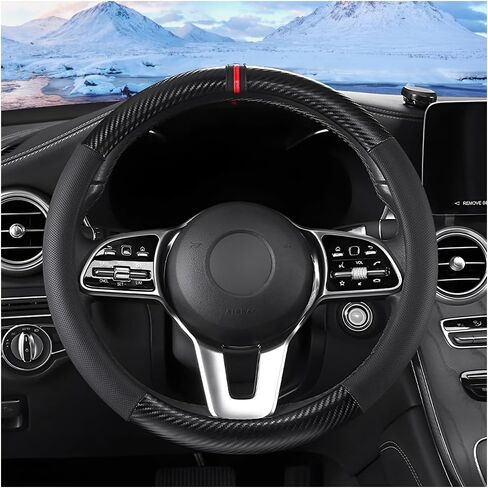 XINLIYA Car Steering Wheel Cover, Universal 15 Inch, Carbon Fiber Breathable Anti-Slip Steering Wheel Protector, Warm in Winter and Cool in Summer, Car Interior Accessories for Men Women（Black） in Saudi Arabia