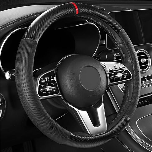 XINLIYA Car Steering Wheel Cover, Universal 15 Inch, Carbon Fiber Breathable Anti-Slip Steering Wheel Protector, Warm in Winter and Cool in Summer, Car Interior Accessories for Men Women（Black） in Saudi Arabia