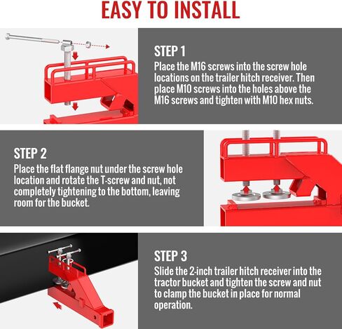 2024 Latest Upgraded Clamp on Trailer Hitch Receiver for Tractor Bucket Hitch 2" Ball Mount Adapter Compatible with Kubota Deere Bobcat Tractor Bucket Attachment Accessories (Red) in Kuwait