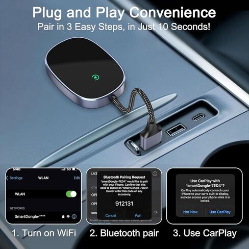 محول Carplay اللاسلكي لمحول سيارة Apple Bluetooth Carplay تحويل سلكي إلى Carplay Dongle لاسلكي للتحكم اللاسلكي والتوصيل والتشغيل مناسب للسيارات من 2015 وiPhone iOS 10+ in Kuwait