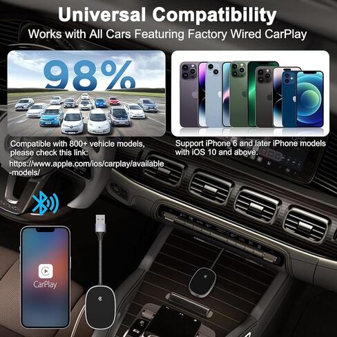 محول Carplay اللاسلكي لمحول سيارة Apple Bluetooth Carplay تحويل سلكي إلى Carplay Dongle لاسلكي للتحكم اللاسلكي والتوصيل والتشغيل مناسب للسيارات من 2015 وiPhone iOS 10+ in Kuwait
