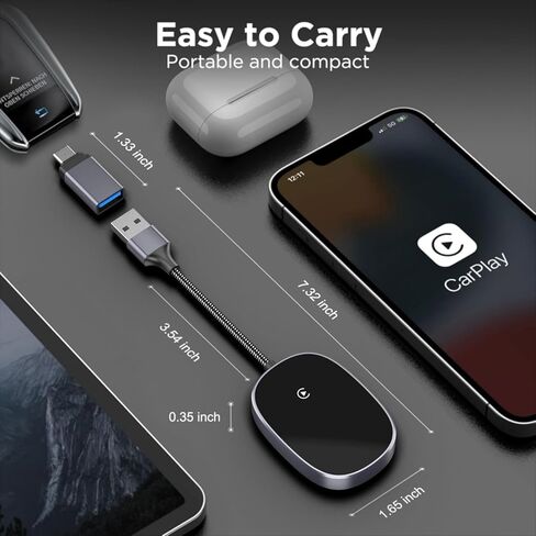 محول Carplay اللاسلكي لمحول سيارة Apple Bluetooth Carplay تحويل سلكي إلى Carplay Dongle لاسلكي للتحكم اللاسلكي والتوصيل والتشغيل مناسب للسيارات من 2015 وiPhone iOS 10+ in Kuwait