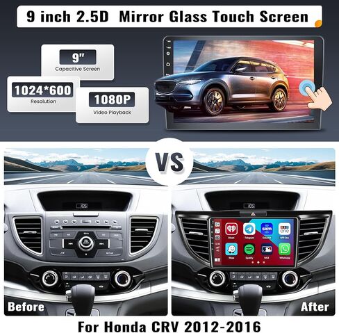 UNITOPSCI 2G+64G لهوندا CRV 2012-2016 راديو Android Car Stereo Wireless Apple CarPlay Android Auto Mirror Link 9 بوصة تعمل باللمس GPS Navigation WiFi Bluetooth FM/RDS راديو مع كاميرا احتياطية in Saudi Arabia
