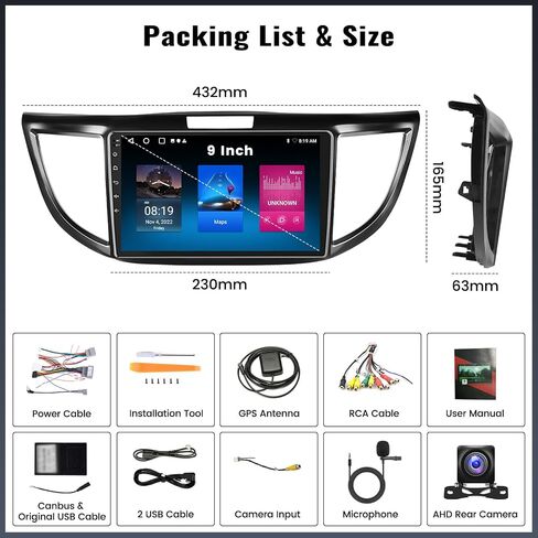 UNITOPSCI 2G+64G لهوندا CRV 2012-2016 راديو Android Car Stereo Wireless Apple CarPlay Android Auto Mirror Link 9 بوصة تعمل باللمس GPS Navigation WiFi Bluetooth FM/RDS راديو مع كاميرا احتياطية in Saudi Arabia