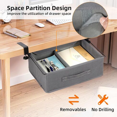 MASTLU Under Desk Storage Drawer, Slide Out Desk Drawer Organizer Large Capacity with Removable Compartments,Compatible with A4 Files, No Assembly Required, For Office Home School (Gary) in Saudi Arabia