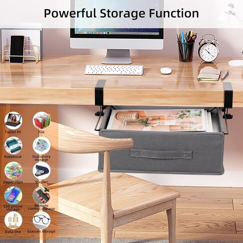 MASTLU Under Desk Storage Drawer, Slide Out Desk Drawer Organizer Large Capacity with Removable Compartments,Compatible with A4 Files, No Assembly Required, For Office Home School (Gary) in Saudi Arabia