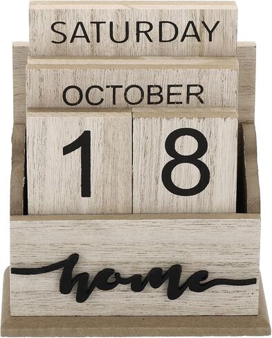 PATIKIL Vintage Wood Block Perpetual Calendar, Wooden Month Week Date Display Blocks for Desk Office Home Decoration Style 3, Brown in Saudi Arabia