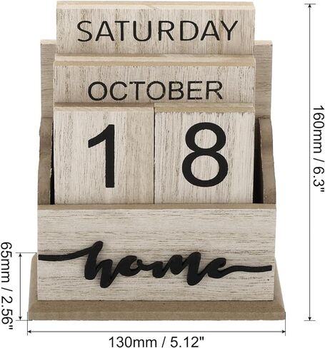 PATIKIL Vintage Wood Block Perpetual Calendar, Wooden Month Week Date Display Blocks for Desk Office Home Decoration Style 3, Brown in Saudi Arabia