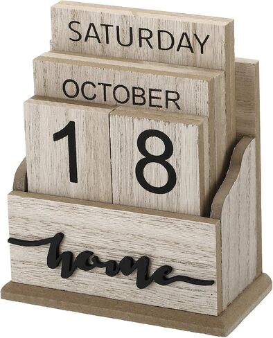PATIKIL Vintage Wood Block Perpetual Calendar, Wooden Month Week Date Display Blocks for Desk Office Home Decoration Style 3, Brown in Saudi Arabia