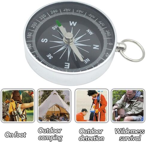 بوصلة صغيرة للمشي لمسافات طويلة، بوصلة دائرية، بوصلة محمولة معدنية من سبائك الألومنيوم، بوصلة جيب للأطفال هدية للمشي لمسافات طويلة، بوصلة للتخييم، ملحقات للأنشطة الخارجية in Kuwait