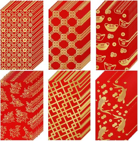 Marspark 60 pcs Chinese New Year Red Envelopes 2025 Chinese Red Packets Hong Bao Gift Spring Festival Lucky Money Envelopes 6 Designs 3.5 x 6.7 Inches(Modern Pattern) in Kuwait