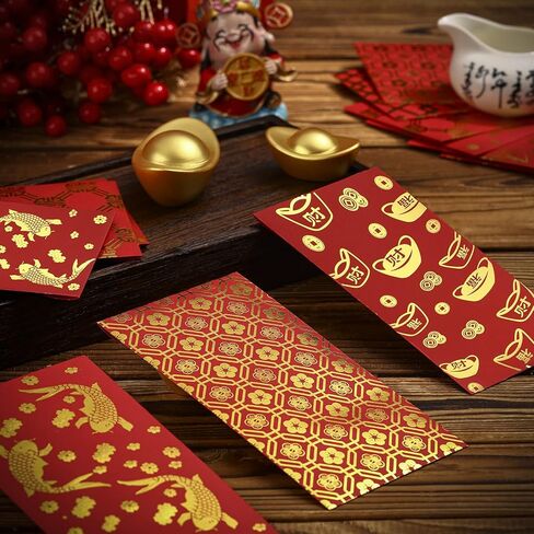 Marspark 60 pcs Chinese New Year Red Envelopes 2025 Chinese Red Packets Hong Bao Gift Spring Festival Lucky Money Envelopes 6 Designs 3.5 x 6.7 Inches(Modern Pattern) in Kuwait