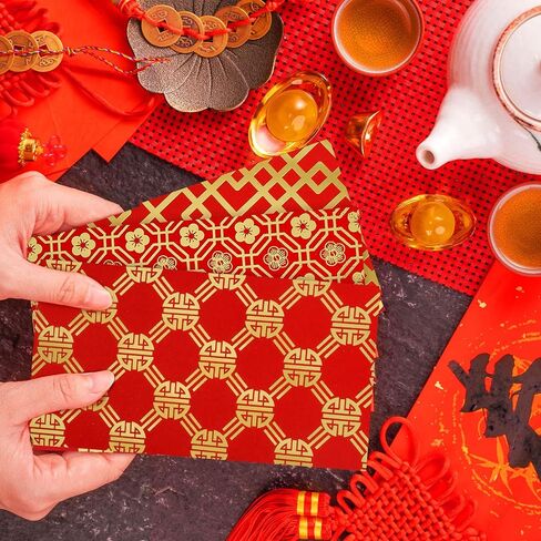 Marspark 60 pcs Chinese New Year Red Envelopes 2025 Chinese Red Packets Hong Bao Gift Spring Festival Lucky Money Envelopes 6 Designs 3.5 x 6.7 Inches(Modern Pattern) in Kuwait