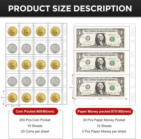 Coin Collection Holder Album Book for Collectors,200 Pockets Coins Collecting Album & 30 Pockets Paper Money Stamp Page Album Supplies for Collectors (200 coins+30 paper money binder) in Saudi Arabia