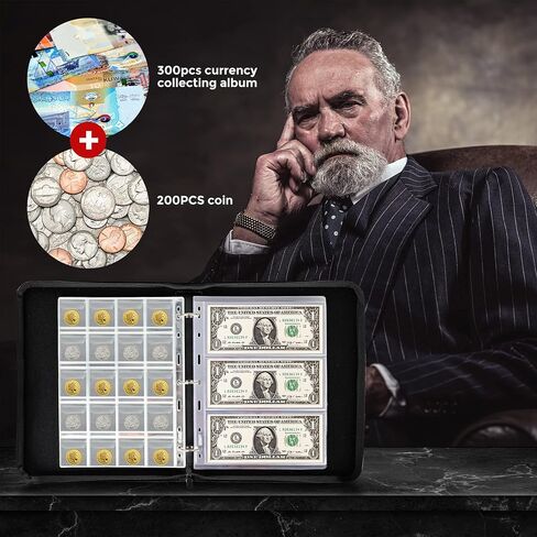 Coin Collection Holder Album Book for Collectors,200 Pockets Coins Collecting Album & 30 Pockets Paper Money Stamp Page Album Supplies for Collectors (200 coins+30 paper money binder) in Saudi Arabia