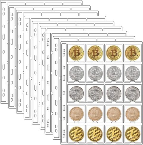 15 ورقة بلاستيكية 300 جيب قياسي بـ 9 فتحات للعملات المعدنية، حشوات جيب للعملات المعدنية، أكمام مجمعة لمستلزمات تخزين مجموعة من الورق المقوى مقاس 2 × 2 بوصة، 2.05 × 2.05 بوصة، 20 جيبًا/ورقة in Kuwait