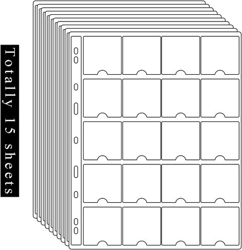 15 ورقة بلاستيكية 300 جيب قياسي بـ 9 فتحات للعملات المعدنية، حشوات جيب للعملات المعدنية، أكمام مجمعة لمستلزمات تخزين مجموعة من الورق المقوى مقاس 2 × 2 بوصة، 2.05 × 2.05 بوصة، 20 جيبًا/ورقة in Kuwait