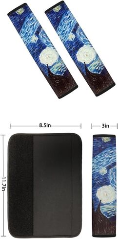 مجموعة كاملة من 5 قطع من إكسسوارات السيارة الداخلية Van Gogh Starry Night أغطية مقاعد السيارة العالمية، غطاء متين لمقود السيارة، واقي حزام الأمان قابل للغسل in Kuwait