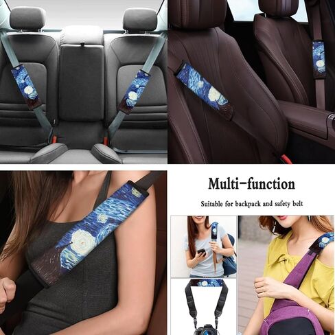 مجموعة كاملة من 5 قطع من إكسسوارات السيارة الداخلية Van Gogh Starry Night أغطية مقاعد السيارة العالمية، غطاء متين لمقود السيارة، واقي حزام الأمان قابل للغسل in Kuwait