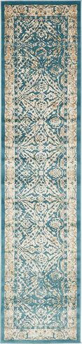 Unique Loom Oslo Collection Traditional Botanical Teal Runner Rug (3' x 13') in Saudi Arabia