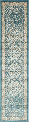 Unique Loom Oslo Collection Traditional Botanical Teal Runner Rug (3' x 13') in Saudi Arabia