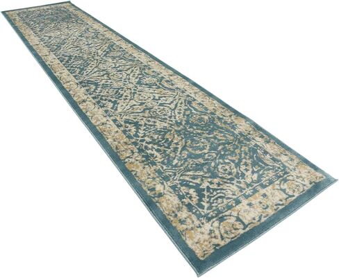 Unique Loom Oslo Collection Traditional Botanical Teal Runner Rug (3' x 13') in Saudi Arabia