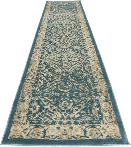 Unique Loom Oslo Collection Traditional Botanical Teal Runner Rug (3' x 13') in Saudi Arabia