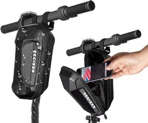 حقيبة سكوتر OurLeeme - حقيبة تخزين سكوتر كهربائي مقاومة للماء من مادة EVA ذات هيكل صلب للسكوتر وحقيبة مقود الدراجة الأمامية لأنواع الدراجات البخارية والدراجات (أسود، 2 لتر) in Kuwait