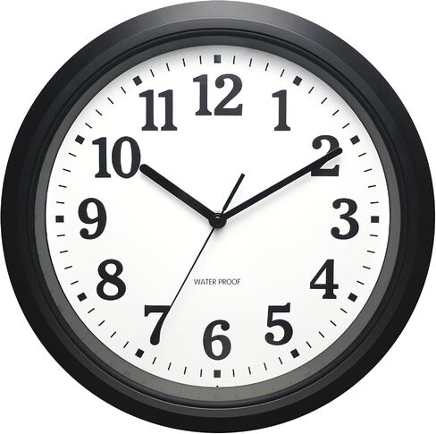 12 Inch Sealed Indoor Outdoor Waterproof Wall Clock, Dustproof Silent Non-Ticking Battery Operated Quality Quartz Round Clock, Wall Decorative for Patio, Pool, Bathroom (Black) in Saudi Arabia
