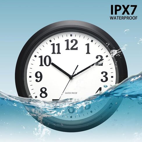 12 Inch Sealed Indoor Outdoor Waterproof Wall Clock, Dustproof Silent Non-Ticking Battery Operated Quality Quartz Round Clock, Wall Decorative for Patio, Pool, Bathroom (Black) in Saudi Arabia