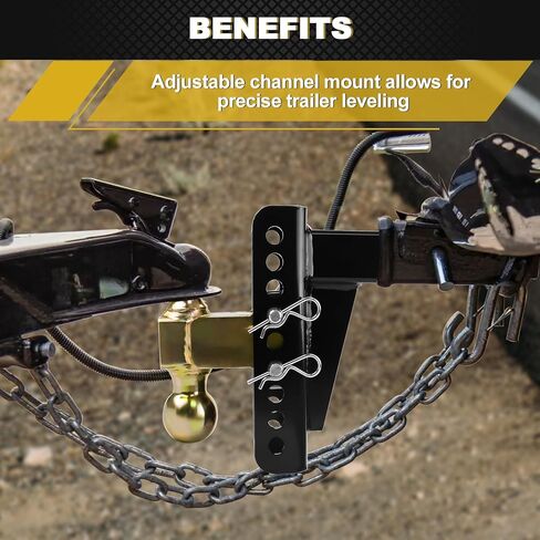 45900 حامل كرة وصلة مقطورة قابل للتعديل، حامل قناة قابل للتعديل مع كرة 2 بوصة وكرة 2-5/16 بوصة، مع ساق 2 بوصة لوصلة أنبوب الاستقبال 2 بوصة × 2 بوصة، 20000 رطل، أقصى ارتفاع 5-1/4 بوصة وقطرات 6 بوصات، أسود in Kuwait