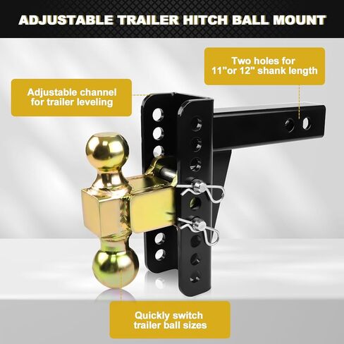 45900 حامل كرة وصلة مقطورة قابل للتعديل، حامل قناة قابل للتعديل مع كرة 2 بوصة وكرة 2-5/16 بوصة، مع ساق 2 بوصة لوصلة أنبوب الاستقبال 2 بوصة × 2 بوصة، 20000 رطل، أقصى ارتفاع 5-1/4 بوصة وقطرات 6 بوصات، أسود in Kuwait