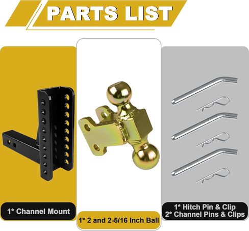 45900 حامل كرة وصلة مقطورة قابل للتعديل، حامل قناة قابل للتعديل مع كرة 2 بوصة وكرة 2-5/16 بوصة، مع ساق 2 بوصة لوصلة أنبوب الاستقبال 2 بوصة × 2 بوصة، 20000 رطل، أقصى ارتفاع 5-1/4 بوصة وقطرات 6 بوصات، أسود in Kuwait