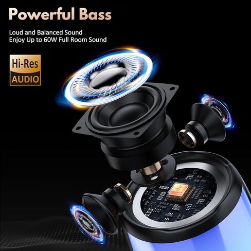 D21-Portable Bluetooth Speaker, Wireless Waterproof Speaker with Colorful Lights, Support TWS/TF Card/USB/AUX, Loud HD Stereo Sound, Robust Bass, Lightweight for Party/Outdoor/Camping in Saudi Arabia