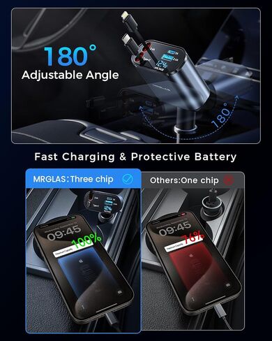 [ترقية] شاحن سيارة قابل للسحب 4 في 1، محول شاحن سيارة USB C فائق السرعة MRGLAS 60 وات، كابلان قابلان للسحب وشاحن هاتف سيارة بمنفذي USB، لهاتف iPhone 15/14/13، iPad، Samsung 24، Pixel in Saudi Arabia
